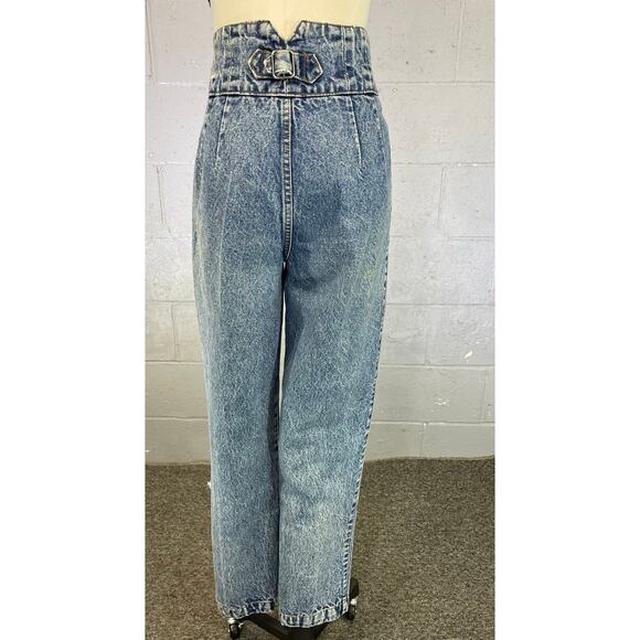 Vintage 1980s Stone Washed High Waist Paper Bag Jeans Button Waist Small - Picture 7 of 13